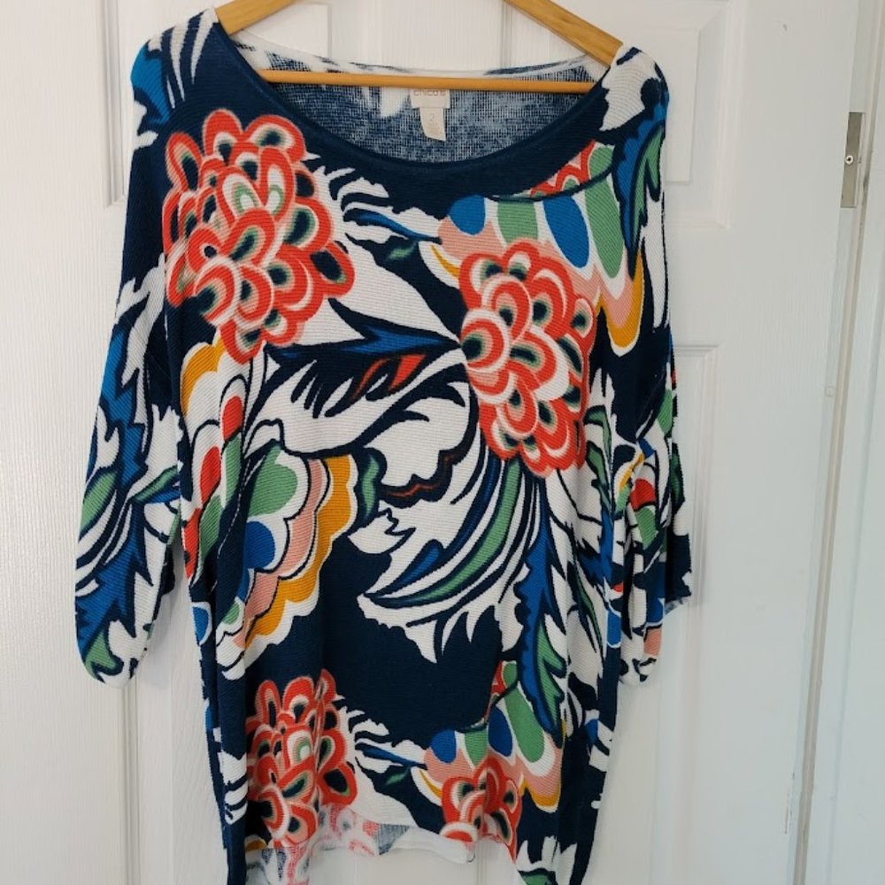 Chico's‎ vibrant sweater tunic 3/4 sleeves Size 2/L